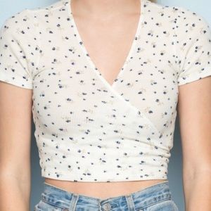 White floral wrap tie crop top